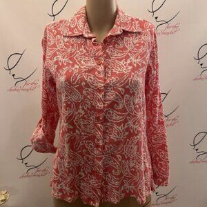 Appleseed’s. Size PS. Cotton Pink Textured Paisley Shirt. Roll Tab Cuff. B129